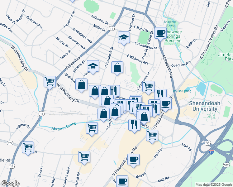 map of restaurants, bars, coffee shops, grocery stores, and more near 6 Glaize Ave in Winchester