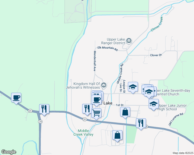 map of restaurants, bars, coffee shops, grocery stores, and more near 9765 Main Street in Upper Lake