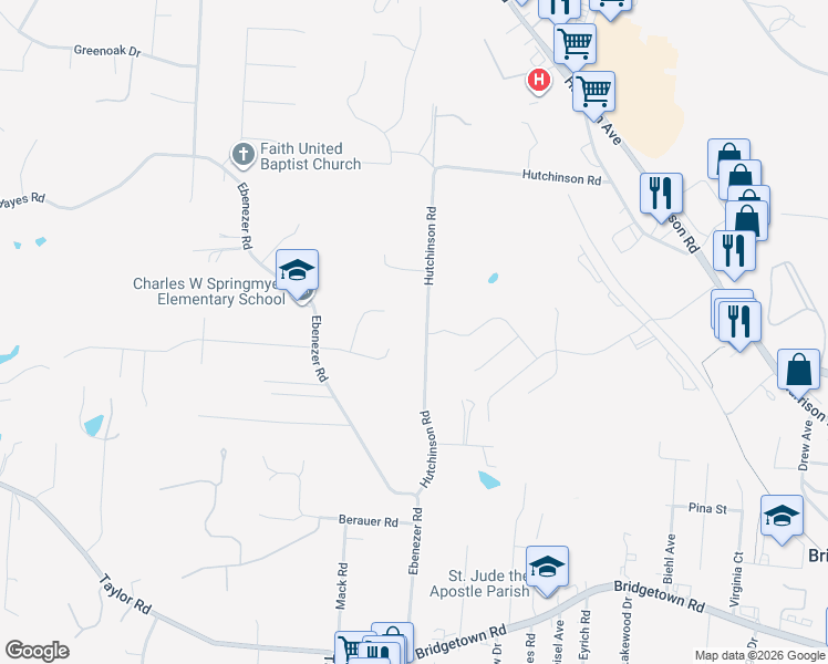 map of restaurants, bars, coffee shops, grocery stores, and more near 4165 Hutchinson Road in Cincinnati