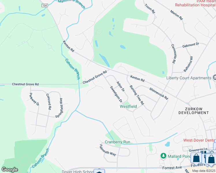 map of restaurants, bars, coffee shops, grocery stores, and more near 15 Bent Stick Way in Dover