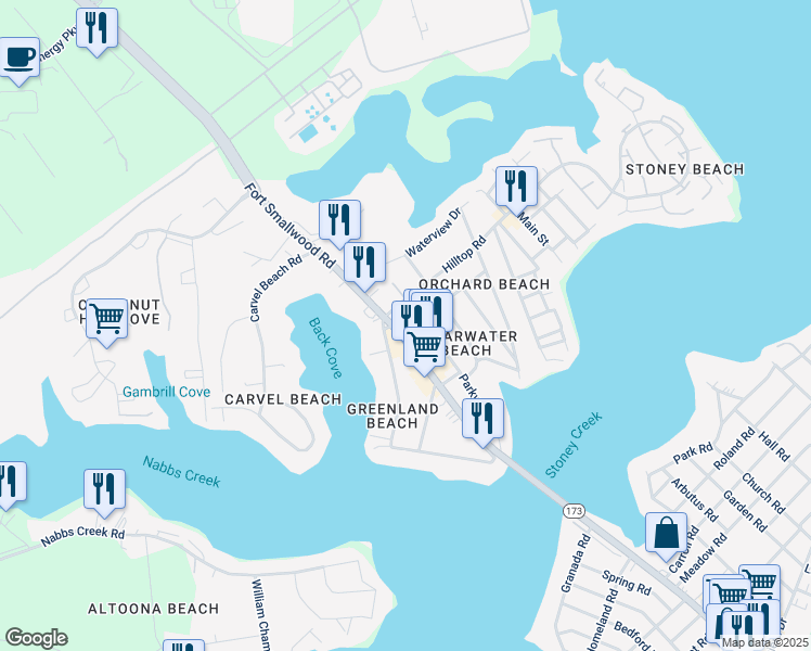 map of restaurants, bars, coffee shops, grocery stores, and more near 8051 Fort Smallwood Road in Riviera Beach