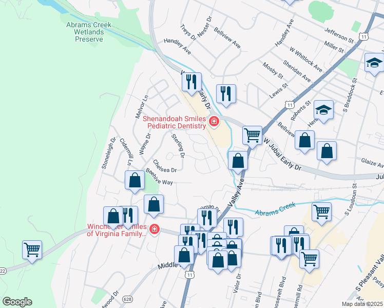 map of restaurants, bars, coffee shops, grocery stores, and more near 561 Lomax Drive in Winchester
