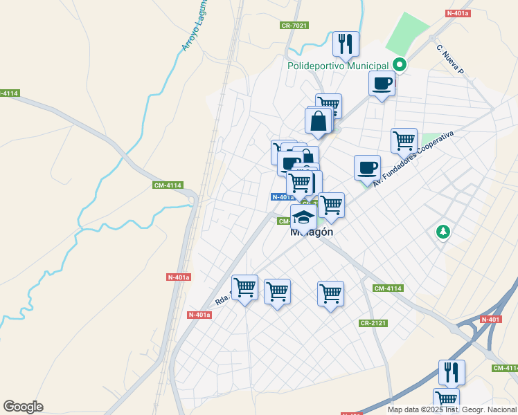 map of restaurants, bars, coffee shops, grocery stores, and more near 10 Calle Río in Malagón