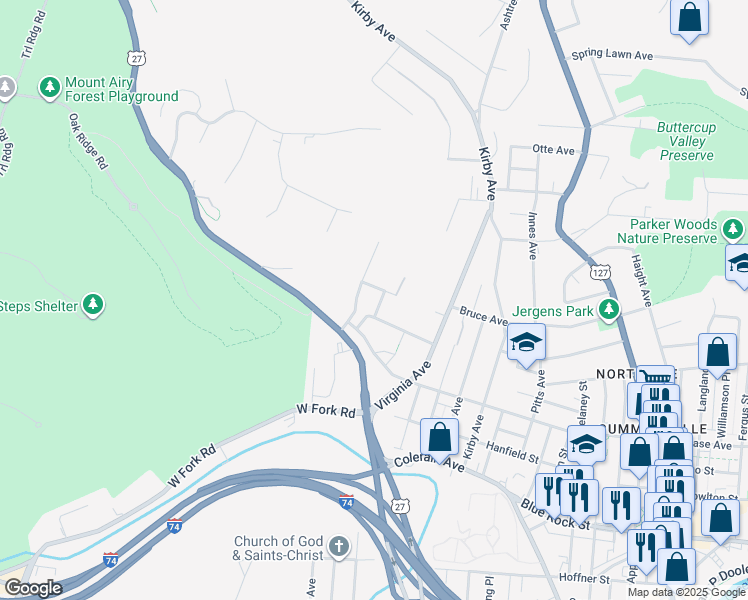 map of restaurants, bars, coffee shops, grocery stores, and more near 4259 Carlin Street in Cincinnati