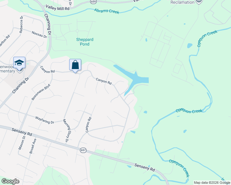 map of restaurants, bars, coffee shops, grocery stores, and more near 334 Canyon Road in Winchester