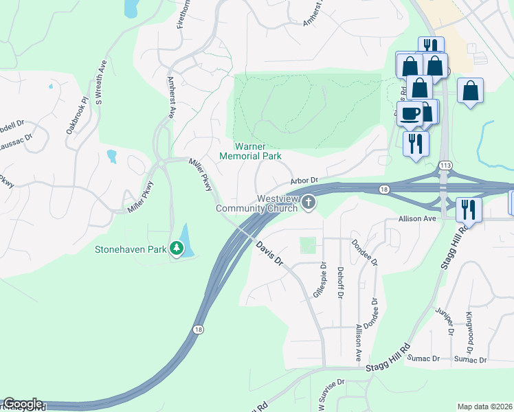 map of restaurants, bars, coffee shops, grocery stores, and more near 3082-3098 Fort Riley Boulevard in Manhattan