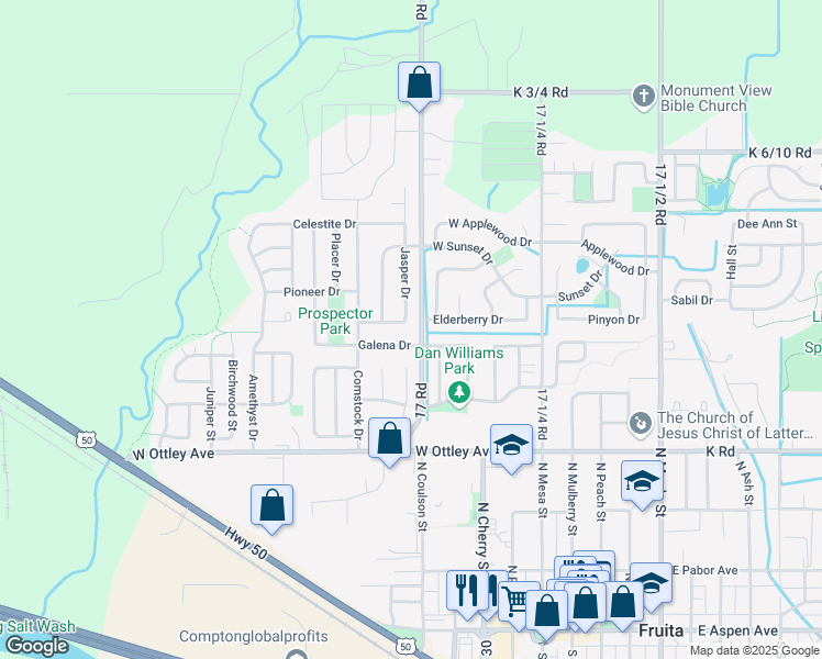 map of restaurants, bars, coffee shops, grocery stores, and more near 598 Garnet Drive in Fruita