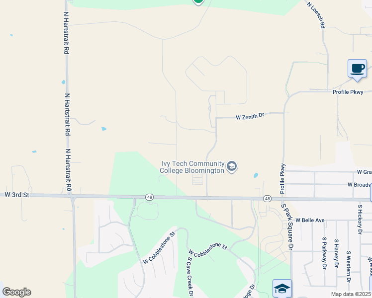 map of restaurants, bars, coffee shops, grocery stores, and more near 225 Daniels Way in Bloomington