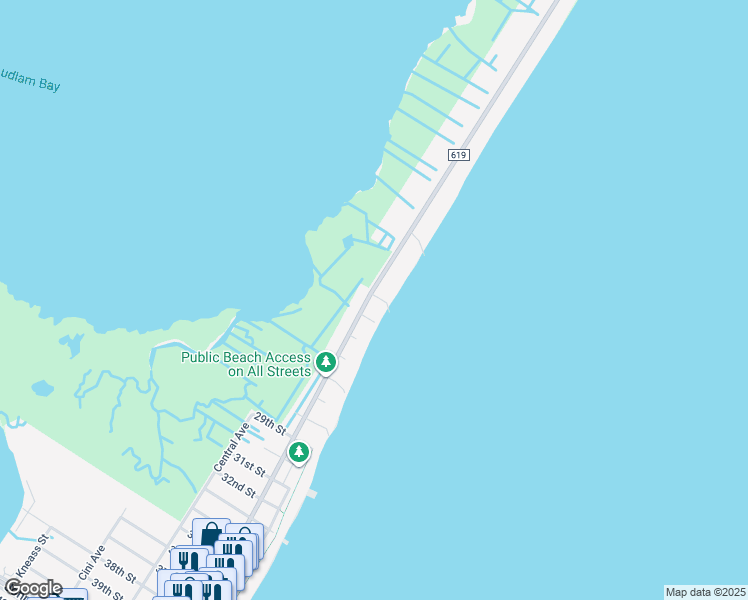 map of restaurants, bars, coffee shops, grocery stores, and more near 2212 Landis Avenue in Sea Isle City