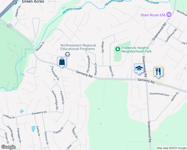 map of restaurants, bars, coffee shops, grocery stores, and more near 101 Massie Drive in Winchester