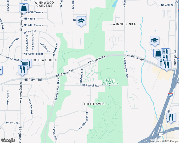 map of restaurants, bars, coffee shops, grocery stores, and more near 4109 North Wheeling Avenue in Kansas City