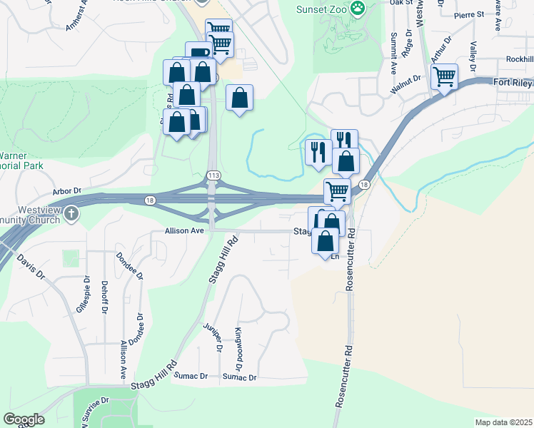 map of restaurants, bars, coffee shops, grocery stores, and more near 2600 Auto Lane in Manhattan