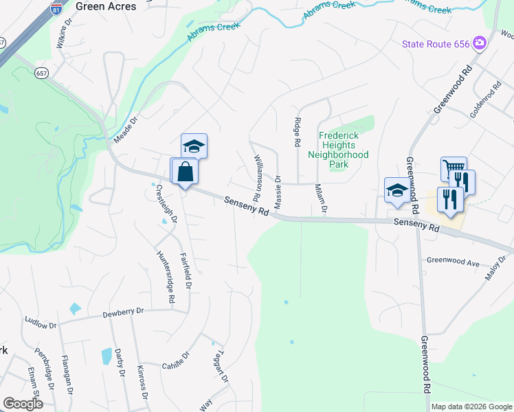 map of restaurants, bars, coffee shops, grocery stores, and more near 1622 Senseny Road in Winchester