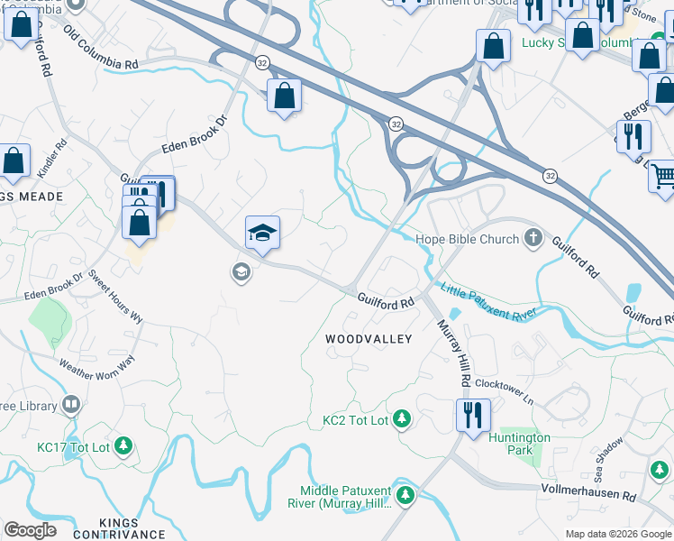 map of restaurants, bars, coffee shops, grocery stores, and more near 8802 Stonebrook Lane in Columbia