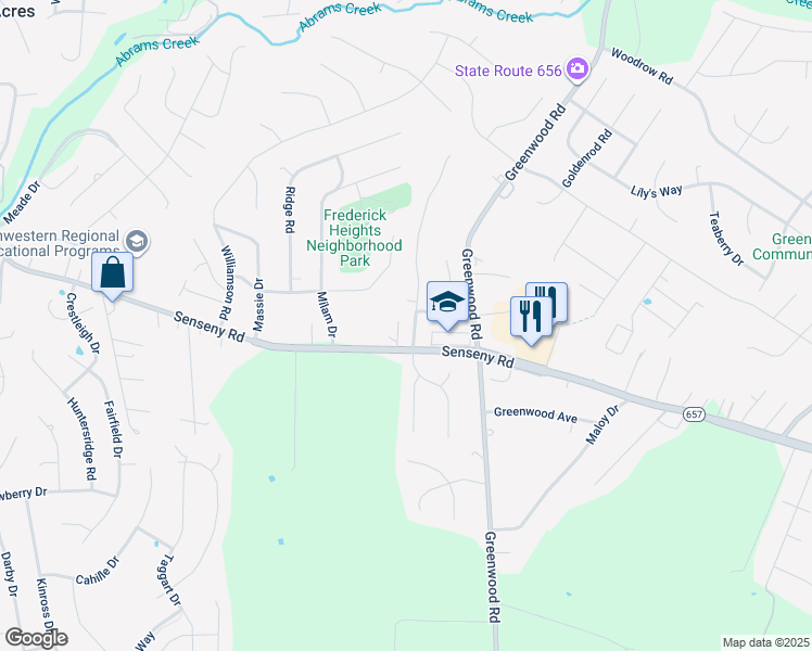 map of restaurants, bars, coffee shops, grocery stores, and more near 107 Country Park Drive in Winchester