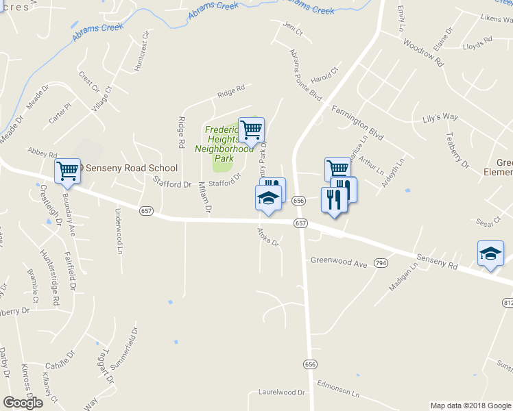 map of restaurants, bars, coffee shops, grocery stores, and more near 107 Country Park Drive in Winchester