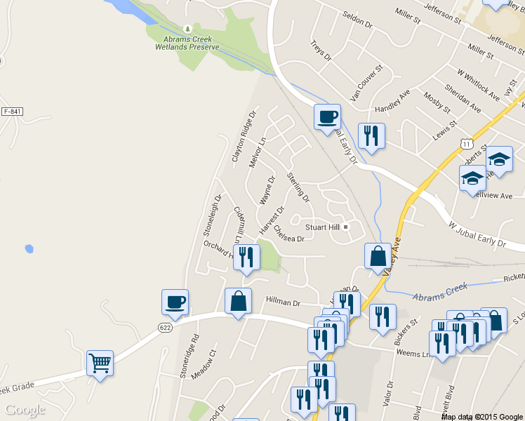 map of restaurants, bars, coffee shops, grocery stores, and more near 910 Wayne Drive in Winchester