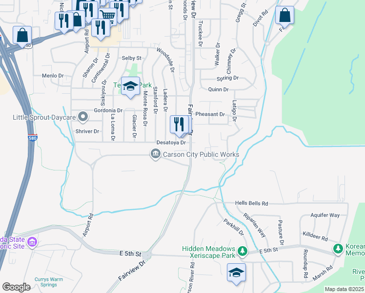 map of restaurants, bars, coffee shops, grocery stores, and more near 3695 Desatoya Drive in Carson City