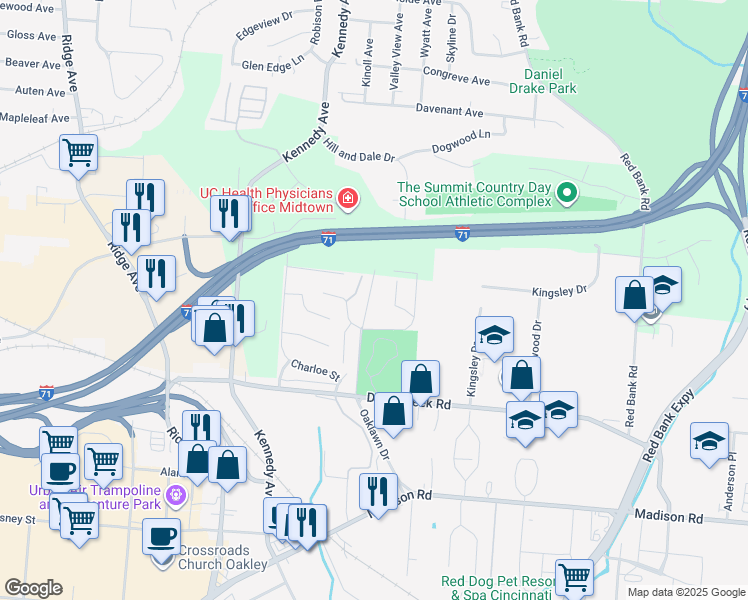 map of restaurants, bars, coffee shops, grocery stores, and more near 4300 Strathmore Drive in Cincinnati