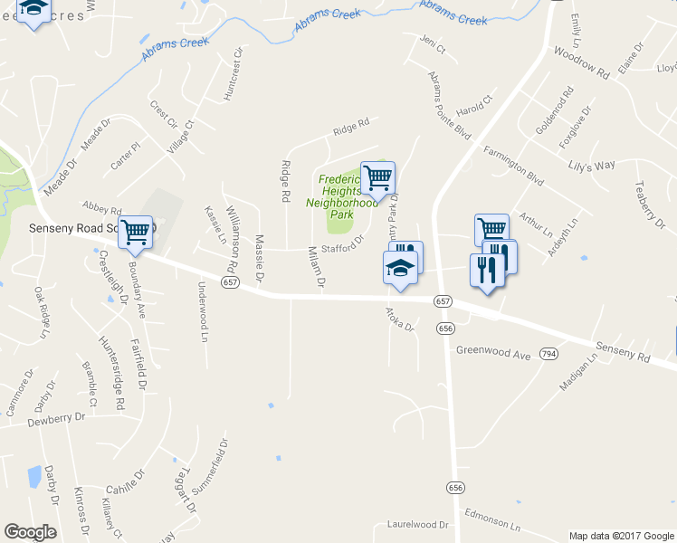 map of restaurants, bars, coffee shops, grocery stores, and more near 106 Milam Drive in Winchester