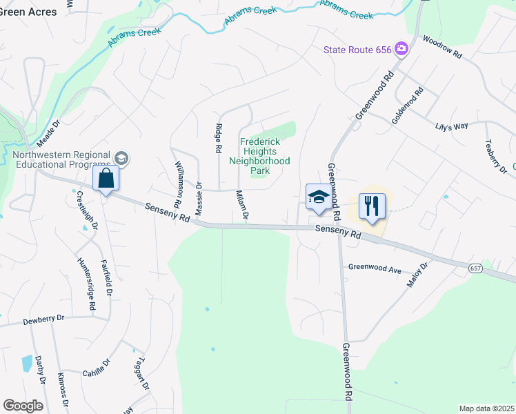 map of restaurants, bars, coffee shops, grocery stores, and more near 106 Milam Drive in Winchester
