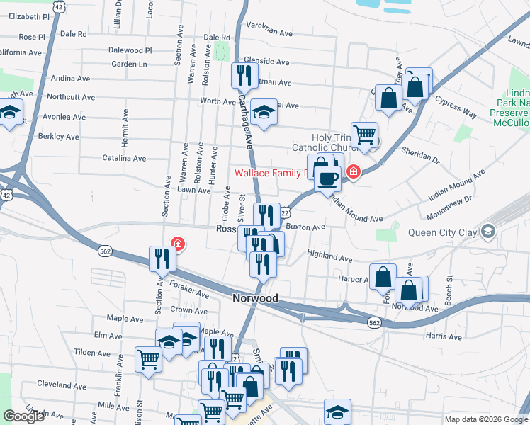 map of restaurants, bars, coffee shops, grocery stores, and more near 5109 Montgomery Road in Cincinnati