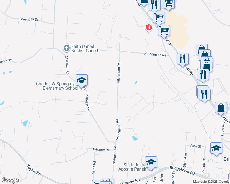 map of restaurants, bars, coffee shops, grocery stores, and more near 4165 Hutchinson Road in Cincinnati