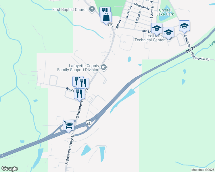 map of restaurants, bars, coffee shops, grocery stores, and more near 740 South Business Highway 13 in Lexington