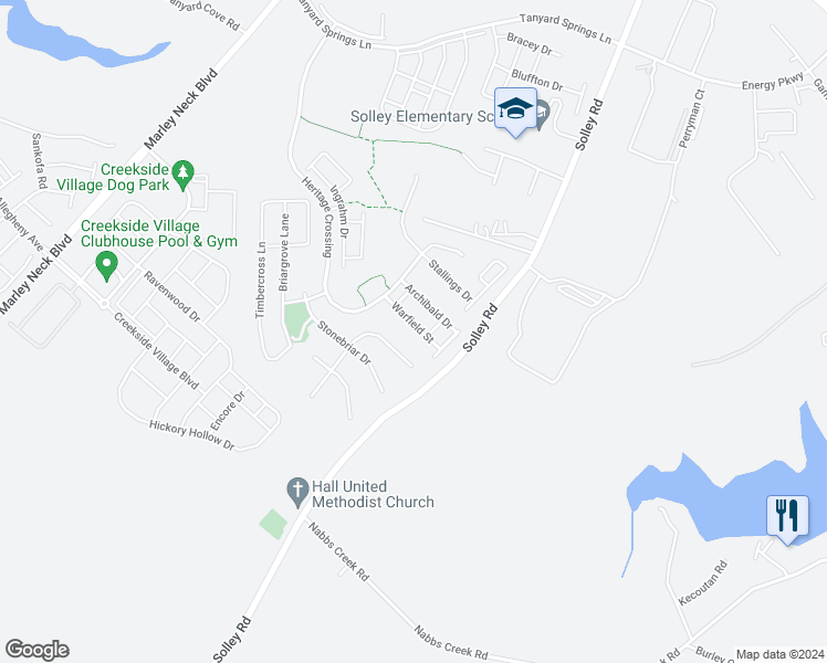 map of restaurants, bars, coffee shops, grocery stores, and more near 6842 Warfield Street in Glen Burnie