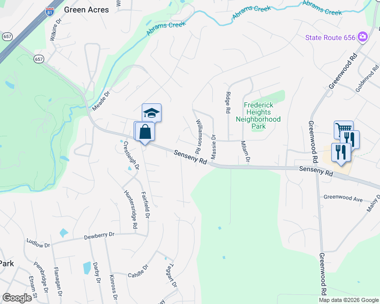 map of restaurants, bars, coffee shops, grocery stores, and more near 1597 Senseny Road in Winchester