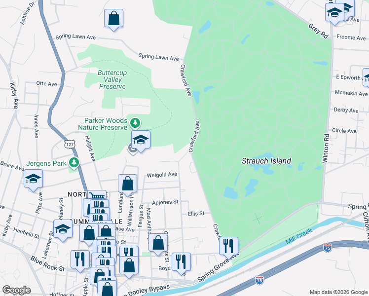 map of restaurants, bars, coffee shops, grocery stores, and more near 4364 Dane Avenue in Cincinnati