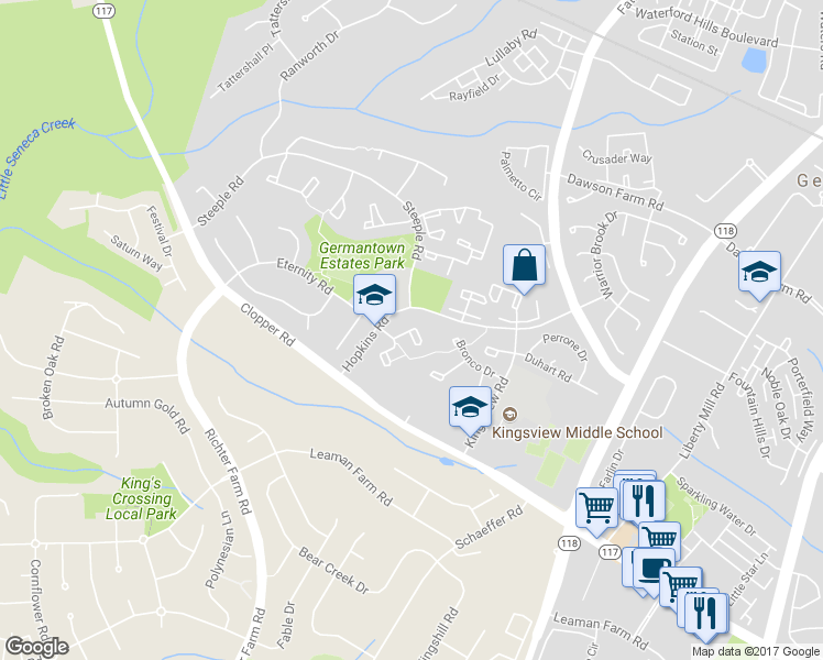 map of restaurants, bars, coffee shops, grocery stores, and more near 19 Amarillo Court in Germantown