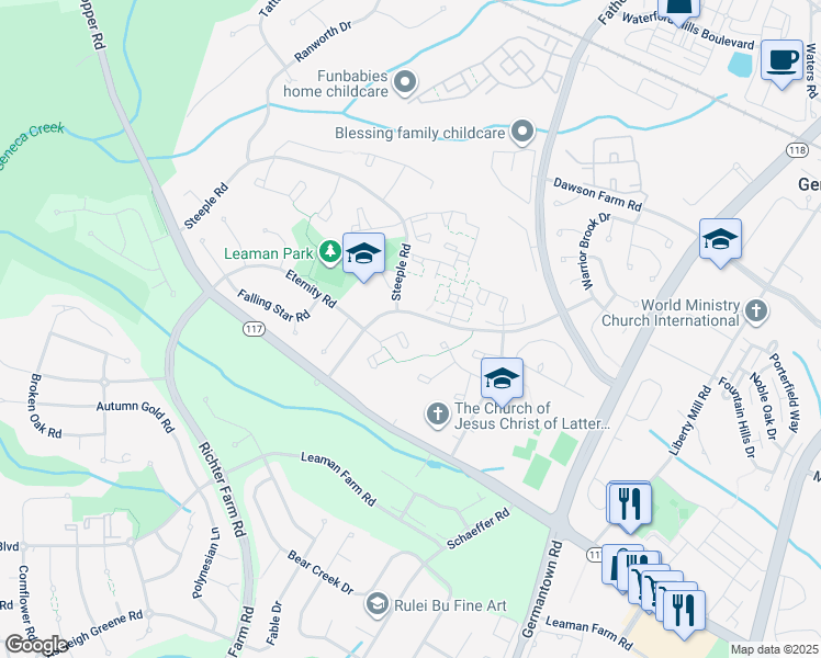 map of restaurants, bars, coffee shops, grocery stores, and more near 30 Amarillo Court in Germantown