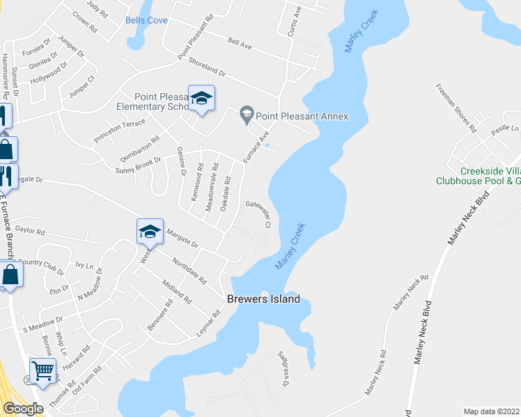 map of restaurants, bars, coffee shops, grocery stores, and more near 361 Gatewater Court in Glen Burnie