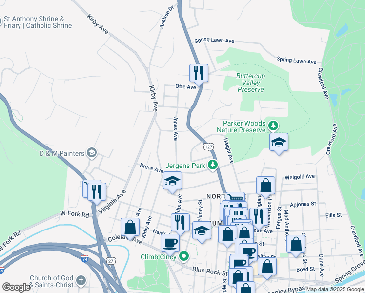 map of restaurants, bars, coffee shops, grocery stores, and more near 4439 Hamilton Avenue in Cincinnati