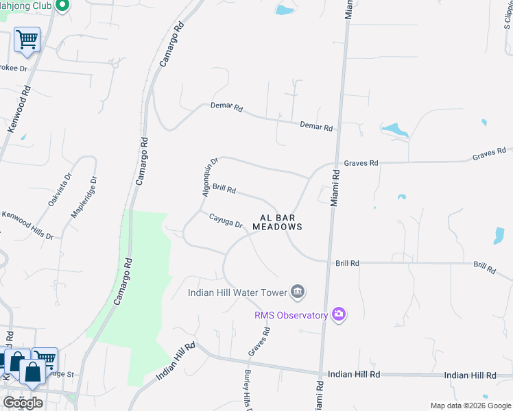 map of restaurants, bars, coffee shops, grocery stores, and more near 7400 Brill Road in Cincinnati