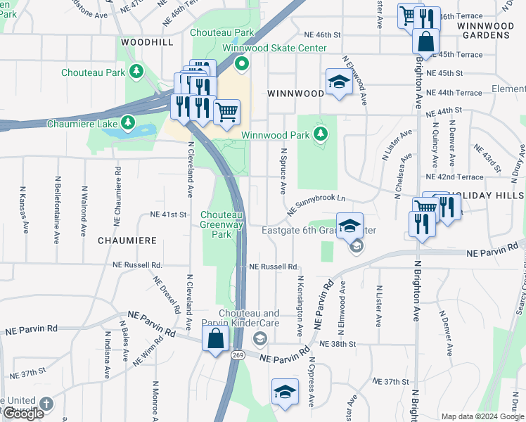 map of restaurants, bars, coffee shops, grocery stores, and more near 4118 North Jackson Avenue in Kansas City