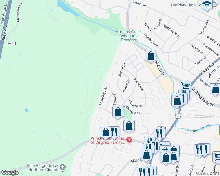 map of restaurants, bars, coffee shops, grocery stores, and more near 1959 Cidermill Ln in Winchester