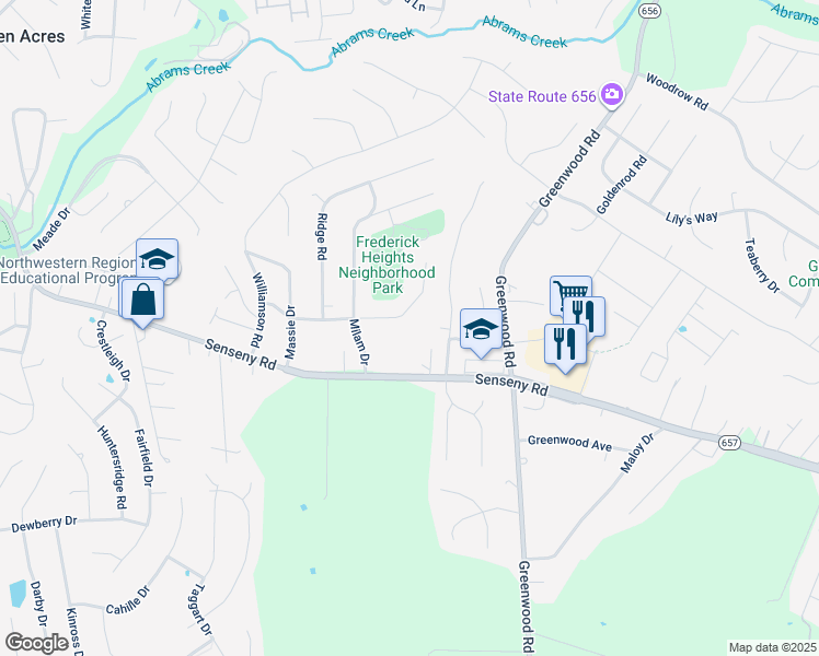 map of restaurants, bars, coffee shops, grocery stores, and more near 210 Stafford Drive in Winchester