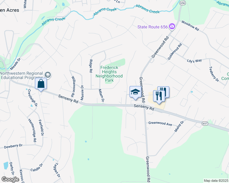 map of restaurants, bars, coffee shops, grocery stores, and more near 210 Stafford Drive in Winchester
