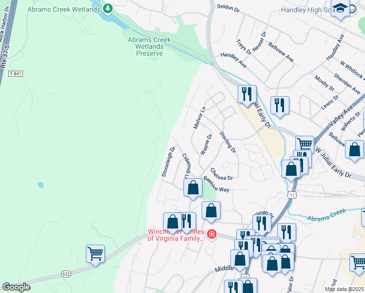 map of restaurants, bars, coffee shops, grocery stores, and more near 1978 Cidermill Lane in Winchester