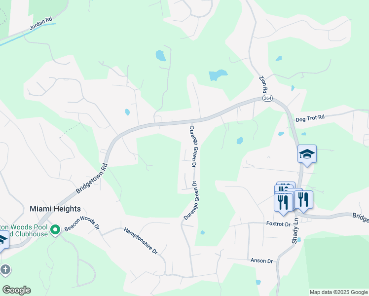 map of restaurants, bars, coffee shops, grocery stores, and more near 8048 Durango Green Drive in Cleves