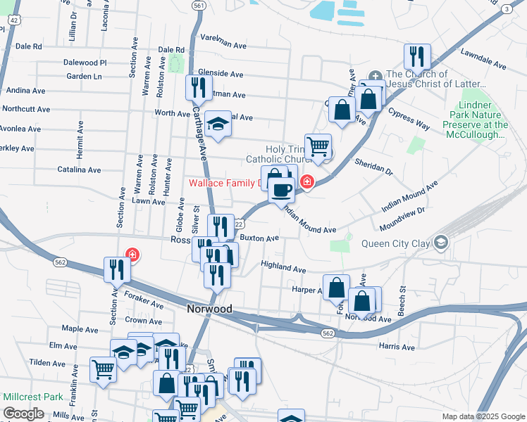 map of restaurants, bars, coffee shops, grocery stores, and more near 5159 Montgomery Road in Norwood