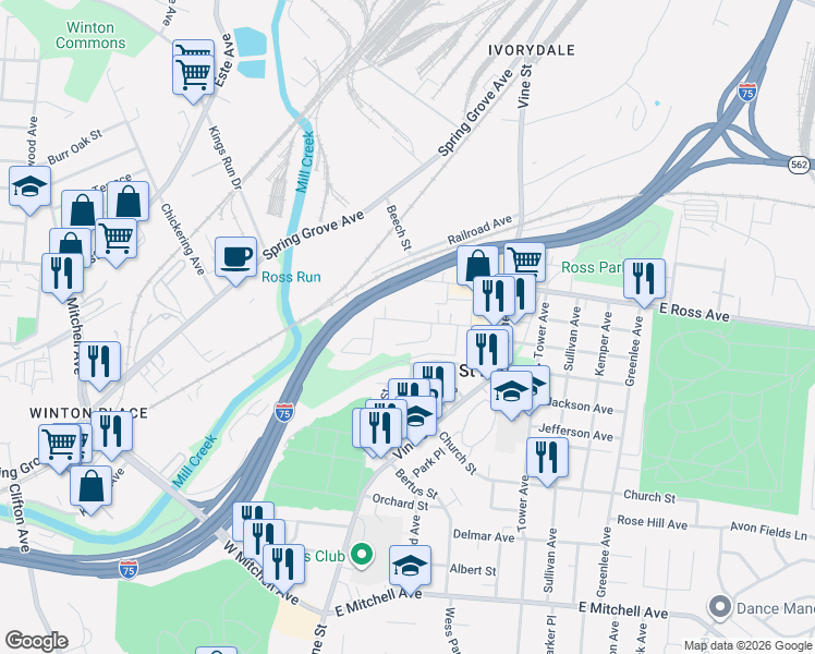 map of restaurants, bars, coffee shops, grocery stores, and more near 226 Bank Avenue in Saint Bernard