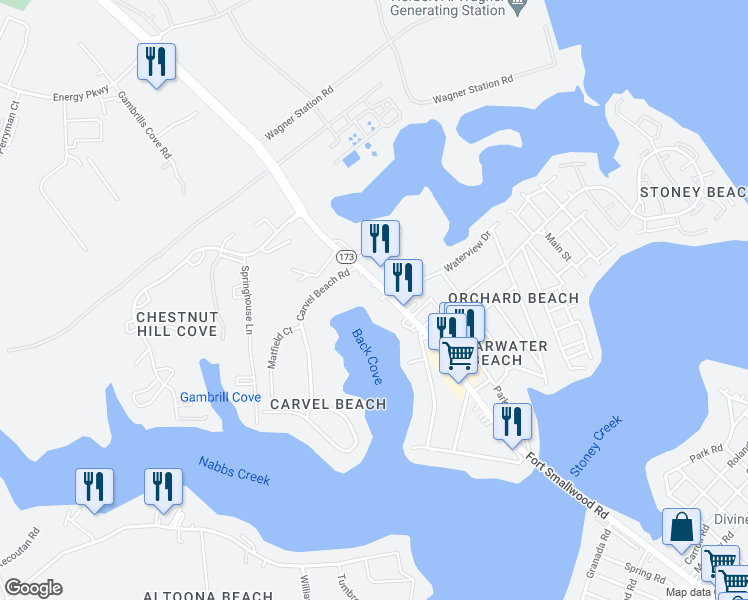map of restaurants, bars, coffee shops, grocery stores, and more near 8014 Fort Smallwood Road in Baltimore