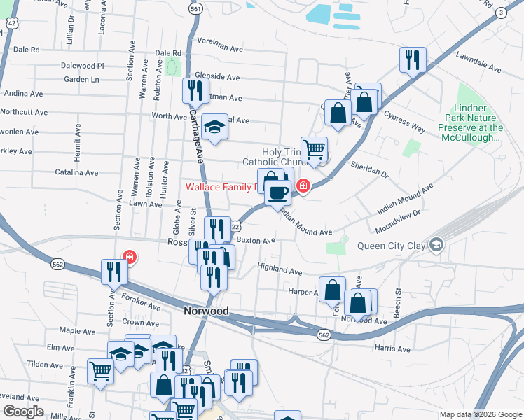 map of restaurants, bars, coffee shops, grocery stores, and more near 5159 Montgomery Road in Norwood