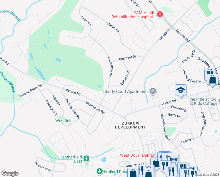 map of restaurants, bars, coffee shops, grocery stores, and more near 74 Carnoustie Road in Dover