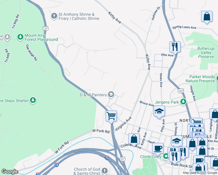 map of restaurants, bars, coffee shops, grocery stores, and more near 4307 Quarry Street in Cincinnati
