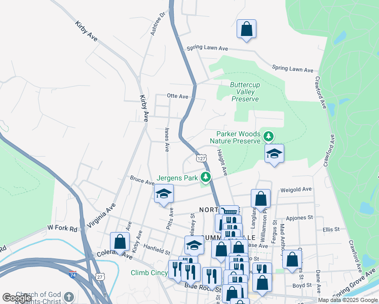 map of restaurants, bars, coffee shops, grocery stores, and more near 4448 Haight Avenue in Cincinnati