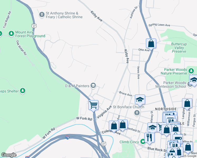 map of restaurants, bars, coffee shops, grocery stores, and more near 4307 Quarry Street in Cincinnati